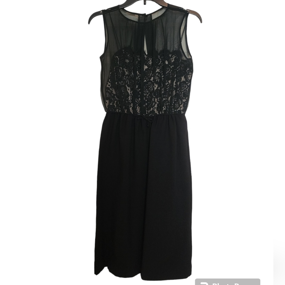 VINTAGE Black Sheer Lace Bodice Sleeveless Cocktail Party Dress SZ 11